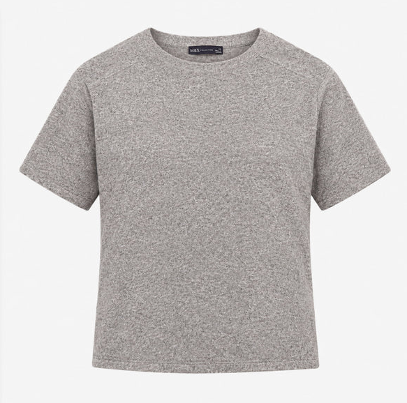 Top Soft Knit Grey Marl Crew Neck Short Sleeve Loo