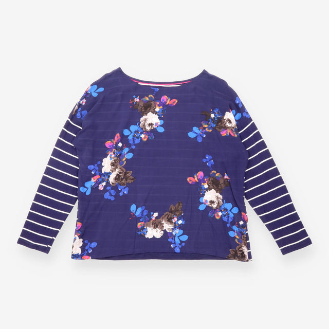 Top Navy Floral Stripe Oversized Batwing Sleeve