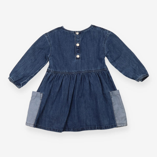 Denim Dress Long Sleeved Two Toned Pockets
