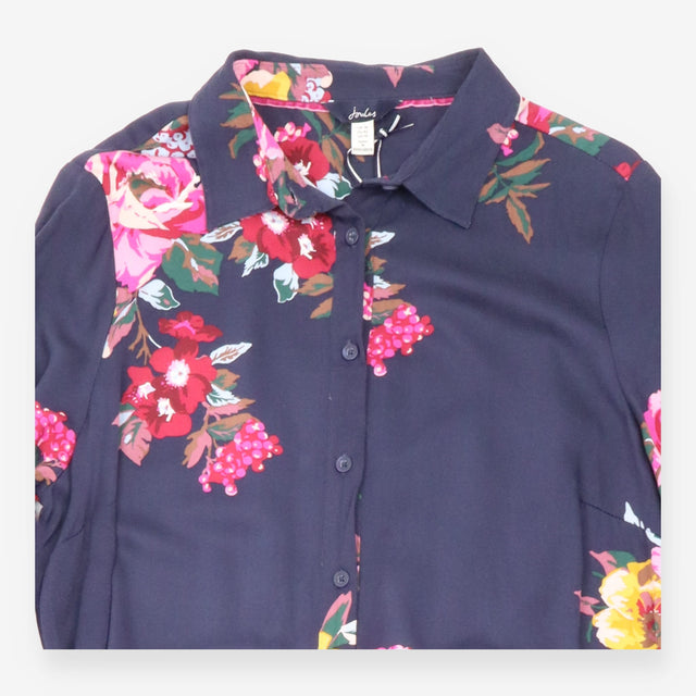 Joules Navy Blue Floral Button Through Shirt Maxi