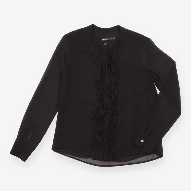 Karen Millen Black Sheer Ruffle Front Long Sleeve