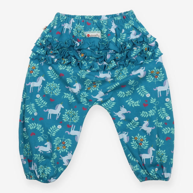 Cuffed Jogger Blue with Frill Bum Unicorns, Hearts