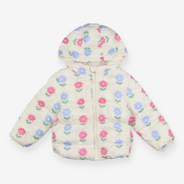 Floral lightweight padded coat in cream