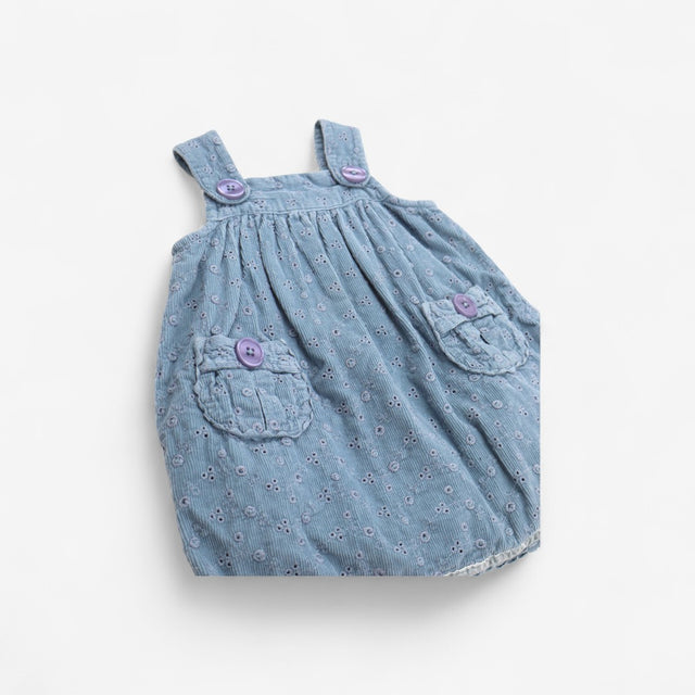 Dress Blue Cord Embroidery Anglaise