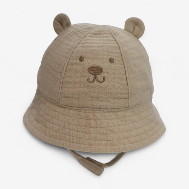 Bucket Hat with Straps Brown Bear