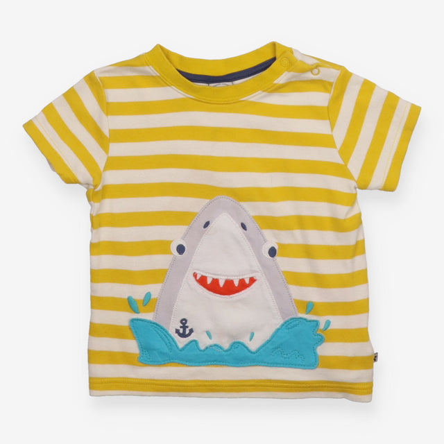 T-Shirt Yellow Stripe Happy Shark Applique