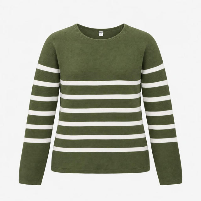 Olive Khaki Green White Striped 100% Cotton Fine K