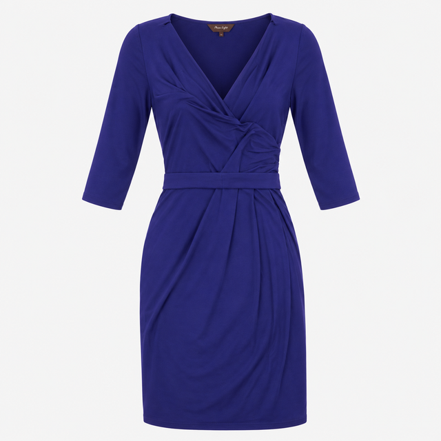 Dress Royal Blue V-Neck 3/4 Sleeve Wrap Tie Waist