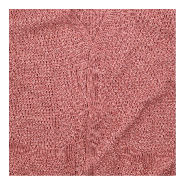 Cardigan Pink Open Front Chunky Knit Pocket