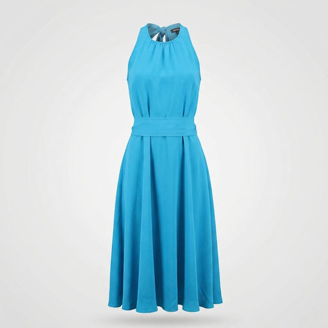 Maxi Dress Turquoise Sleeveless Neck Tie and Belt