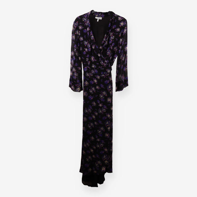 Ganni Black Floral Wrap Midi Dress – Purple Flower