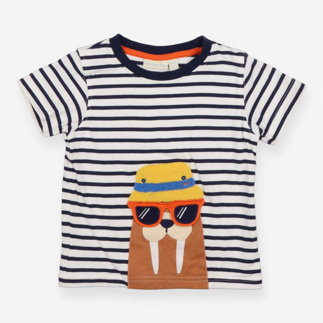 Tee SS white navy stripe walrus sunglasses