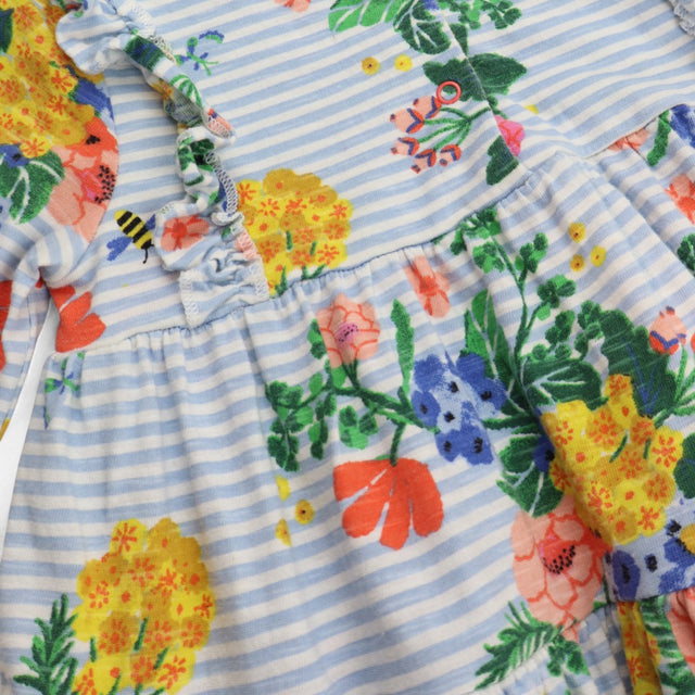 Dress blue stripe LS floral frill shoulder