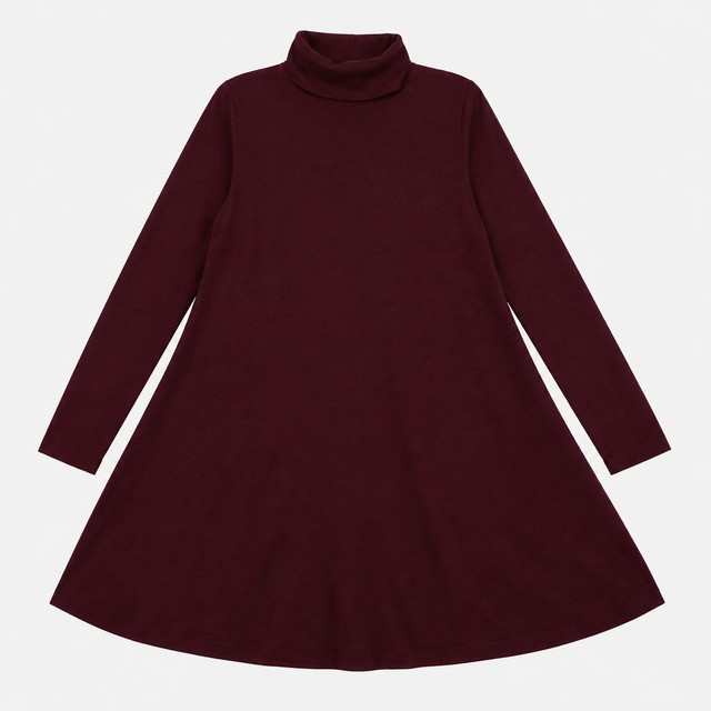 Plum Burgundy Roll Neck Knitted Midi Dress