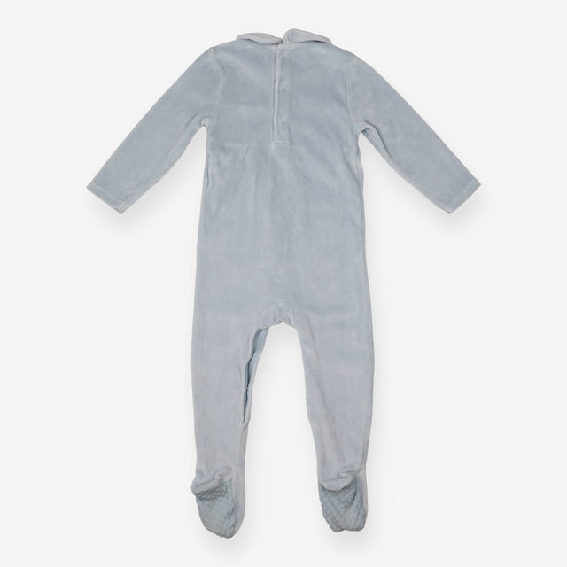 Sleepsuit velour blue smock collared hedgehogs