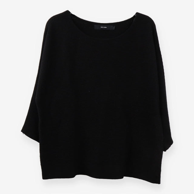 Black Fine Knit Boatneck Sweater