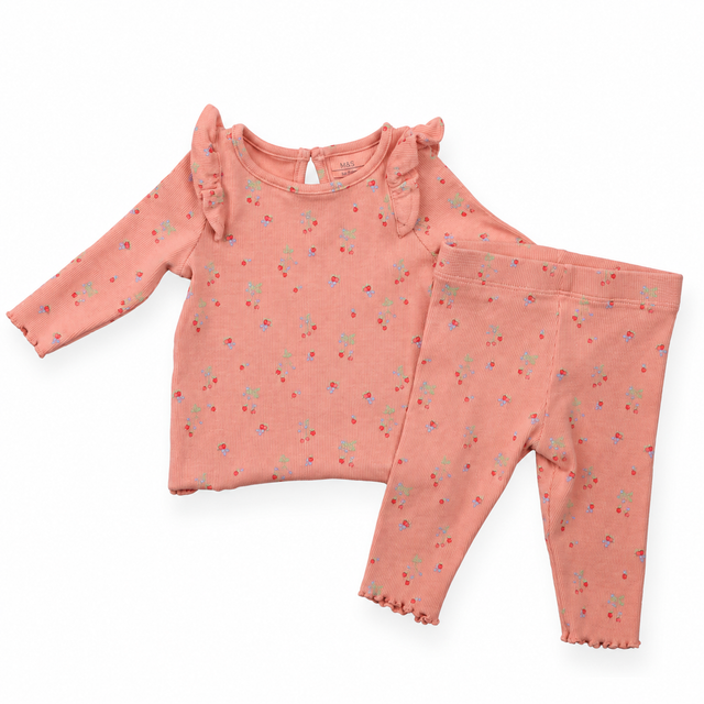 Outfit T-Shirt Leggings Pink Ribbed Floral