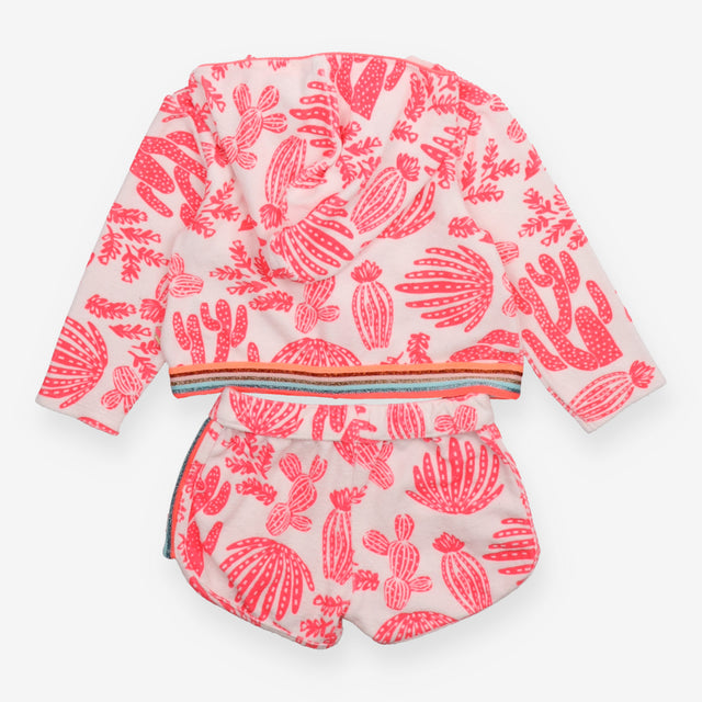 Outfit towelling shorts hoodie white pink plants