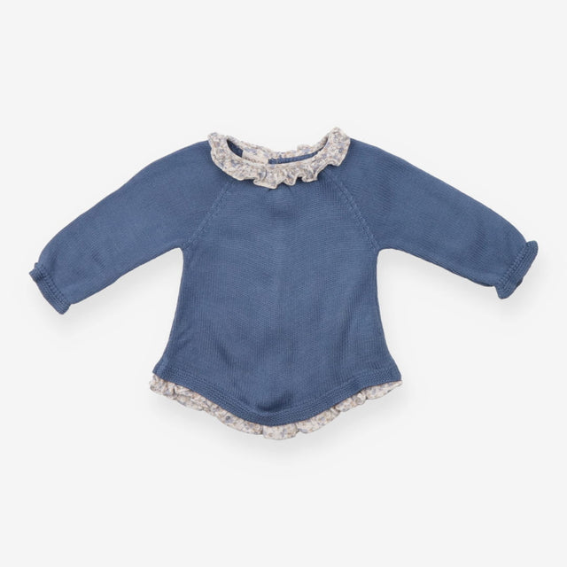 Sweater Cornflower Blue with Frill Shirt Collar