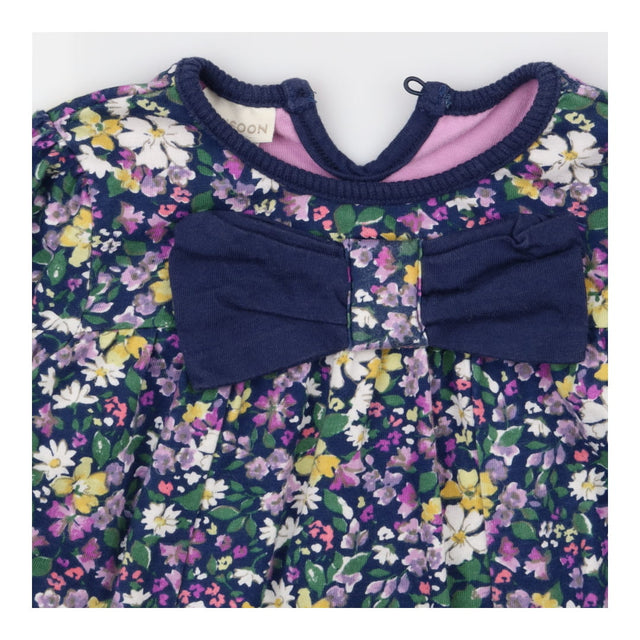 Dress jersey LS blue purple floral big blue bow