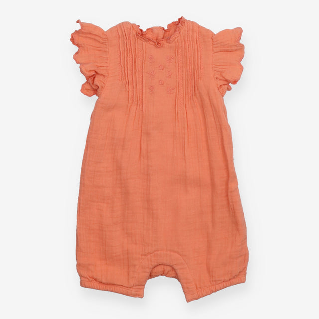 Romper Frill Shoulder Peach with Flower Appliques