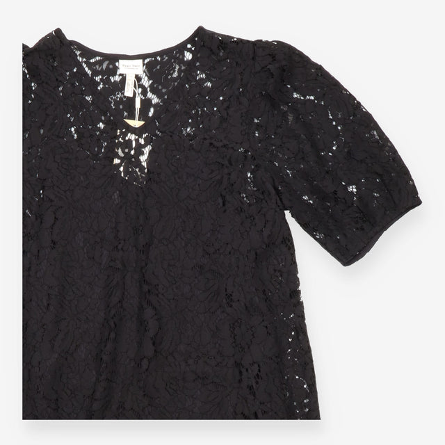 Midi Dress Black Floral Lace Short Sleeve