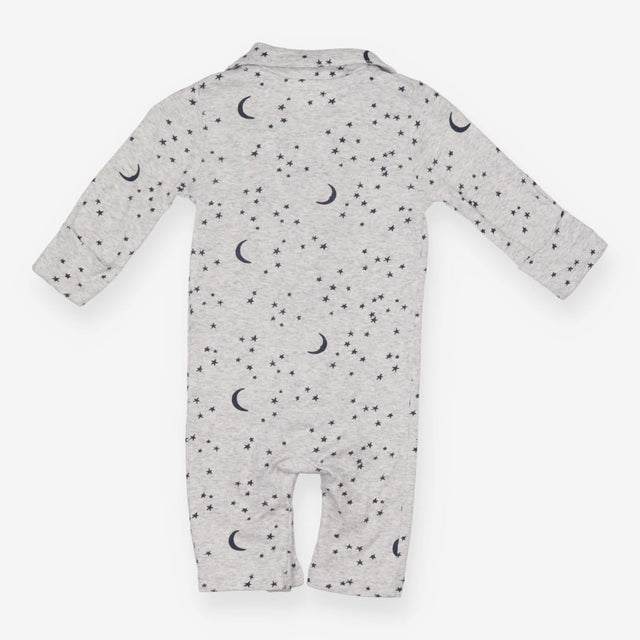 Collared footless sleepsuit grey with stars and mo