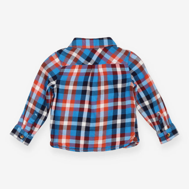 Shirt woven blue red white checks LS