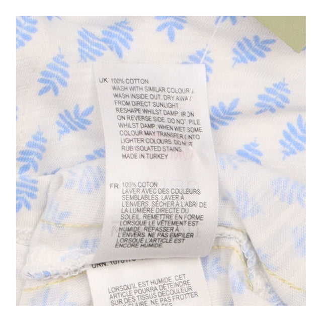 Top White Blue Leaf Print V-Neck Long Sleeve Cotto