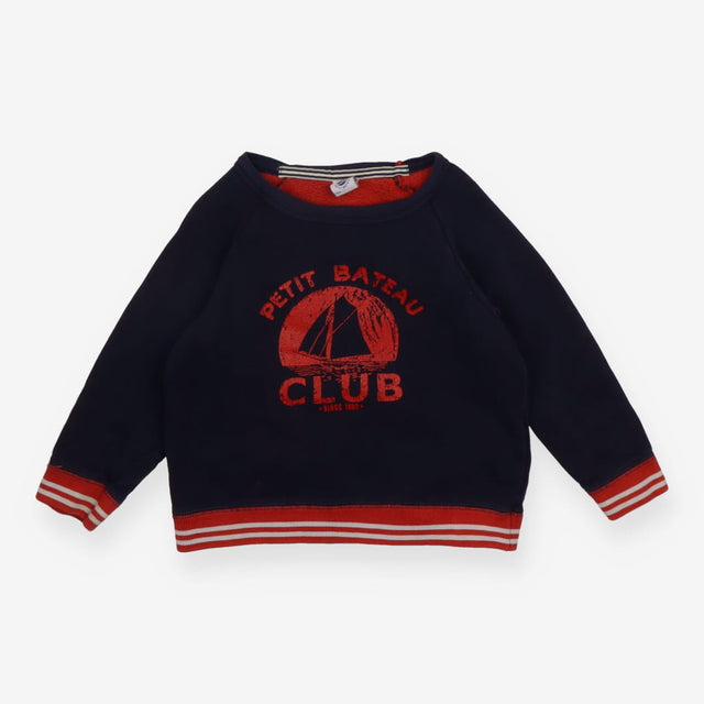 Navy Sweater with Red Stripe Details
