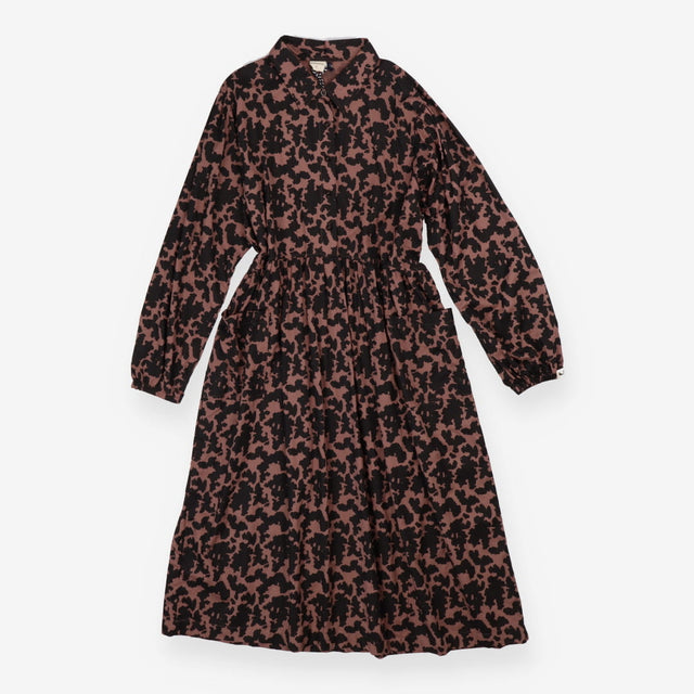 Shirt dress mocha and black absract print