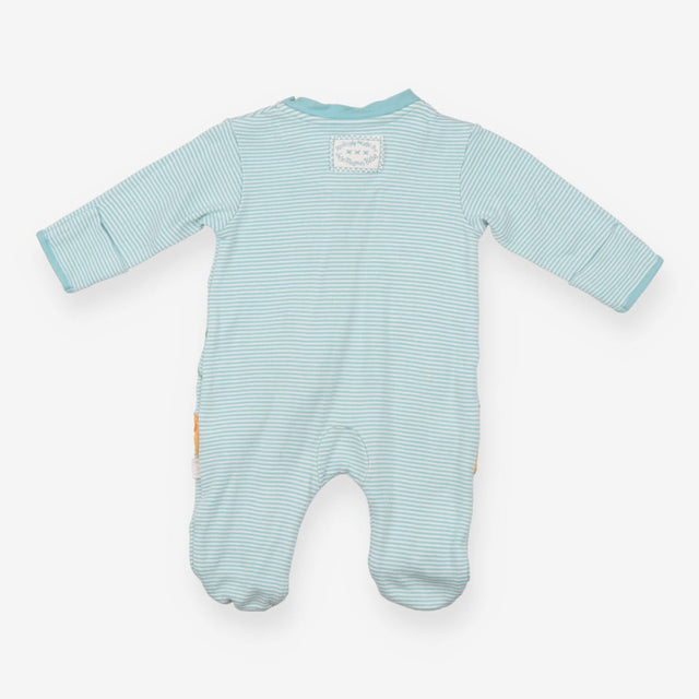 Sleepsuit green and white stripe with pretty giraf
