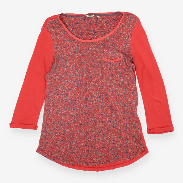 Coral red floral print long sleeve top with pocket
