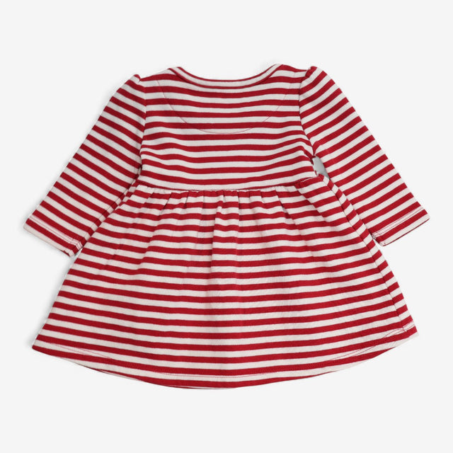 Jersey dress red and white striped with reindeer