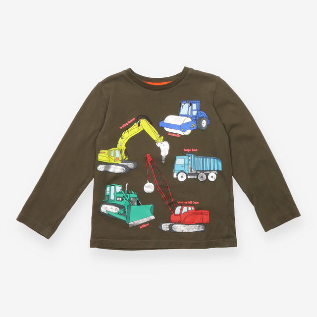 T-shirt Long Sleeve Green Construction Vehicles