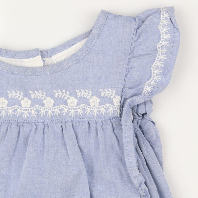 Dress Chambray Blue with White Floral Applique