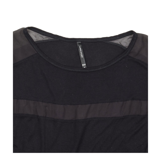 Top Black Sheer Panel Striped Short Sleeve Crew Ne
