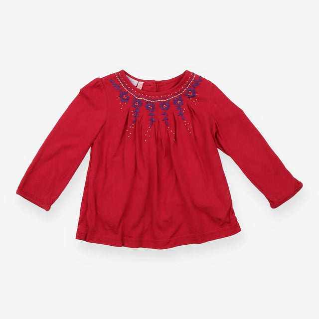 Tunic T-shirt Raspberry with Purple Floral Embroid