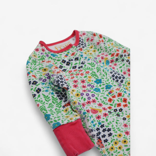 Sleepsuit Floral Garden Insects Pink Cuffs
