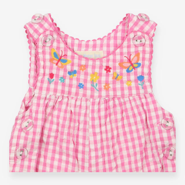 Romper Sleeveless Pink Gingham Butterflies and Flo