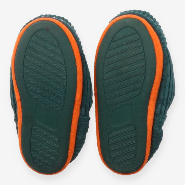 Slippers green dinosaur cord orange spikes