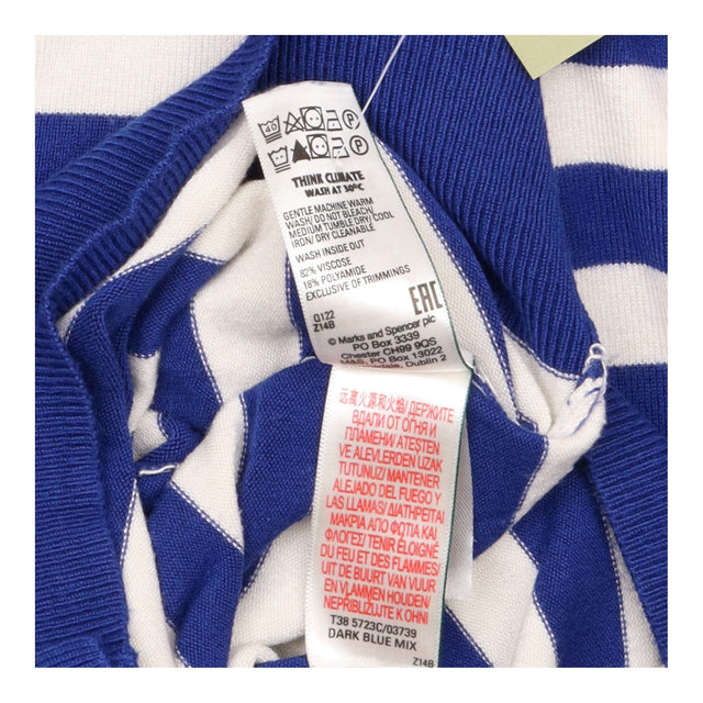 Blue and Cream Striped Crew Neck Cardigan