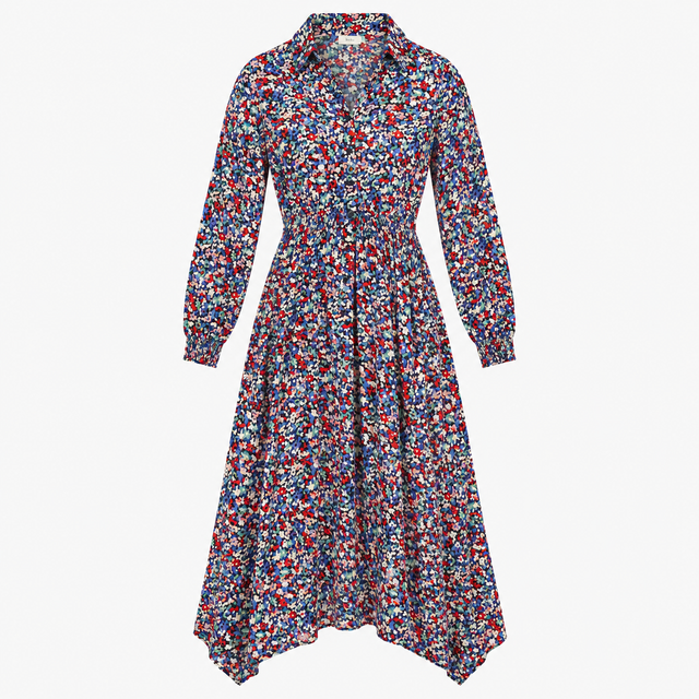 Dark Pop Floral Shirred-Waist Maxi Dress
