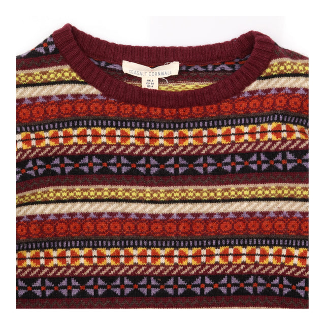 Jumper Knit Fair Isle Pattern Burgundy Multicolour