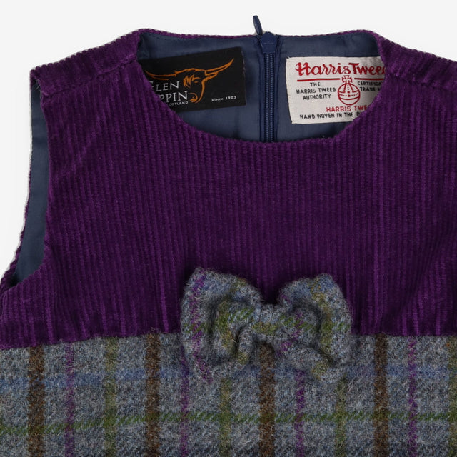 Harris Tweed dress purple grey check bow
