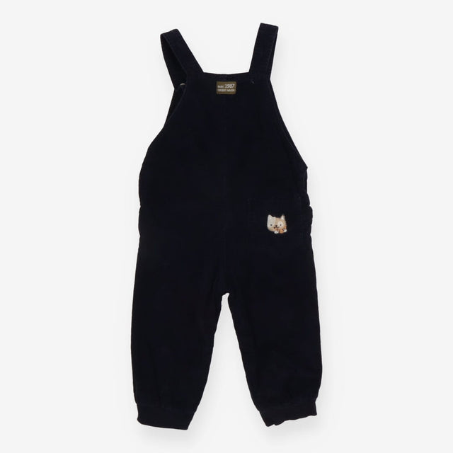 Dungarees Cord Navy Winking Kitten Applique
