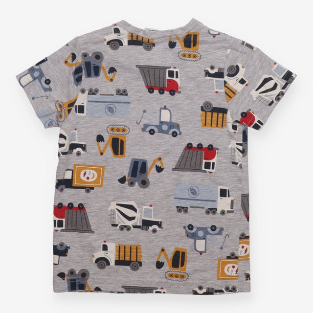 T-Shirt Grey Construction Vehicles Appliques