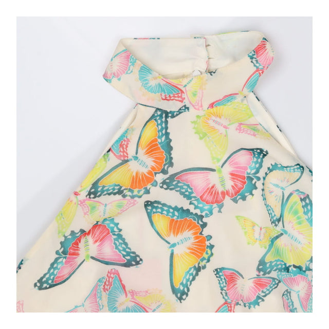 Vintage Silk Midi Dress, Cream Butterfly Print