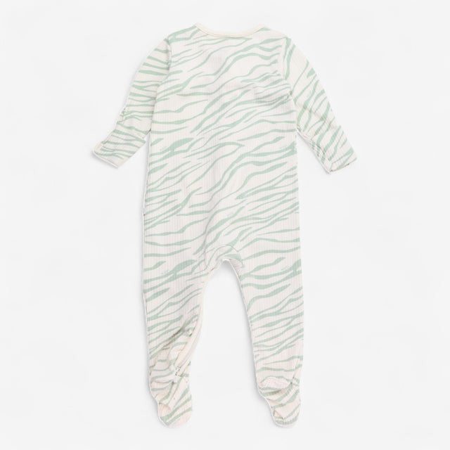 Sleepsuit cream ribbed green zebra pattern