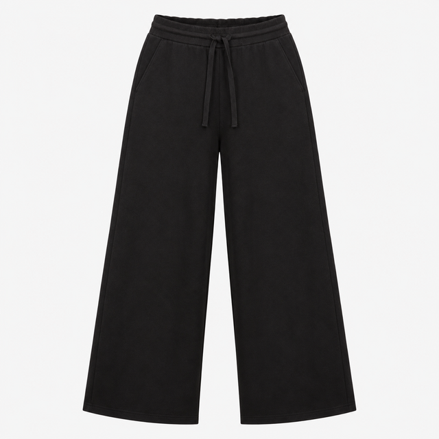 Wide Leg Joggers Black Drawstring Relaxed Trousers